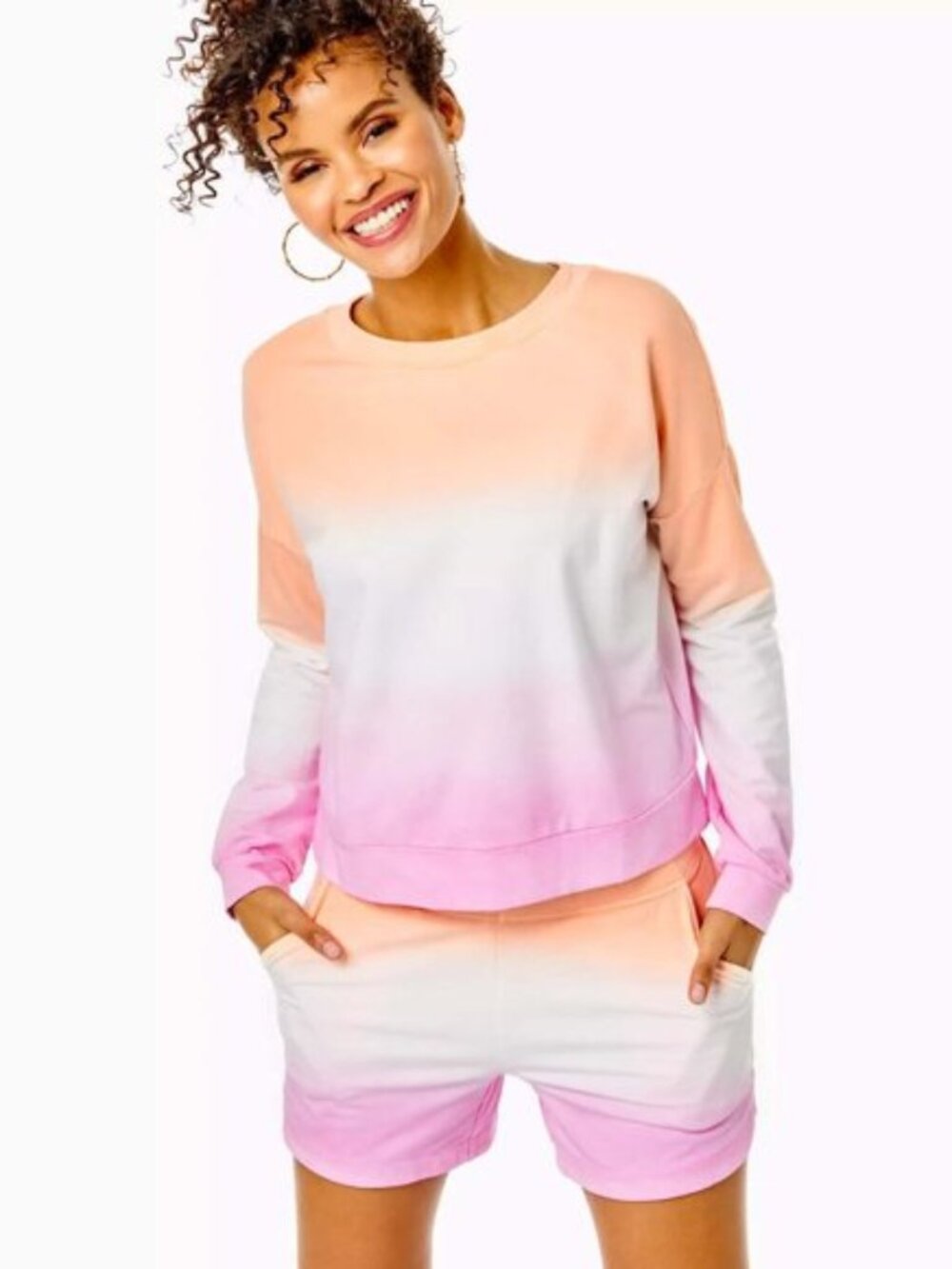 Lilly Pulitzer Sheridan Long Sleeve Sweatshirt Top Dip Dye Oversized XL